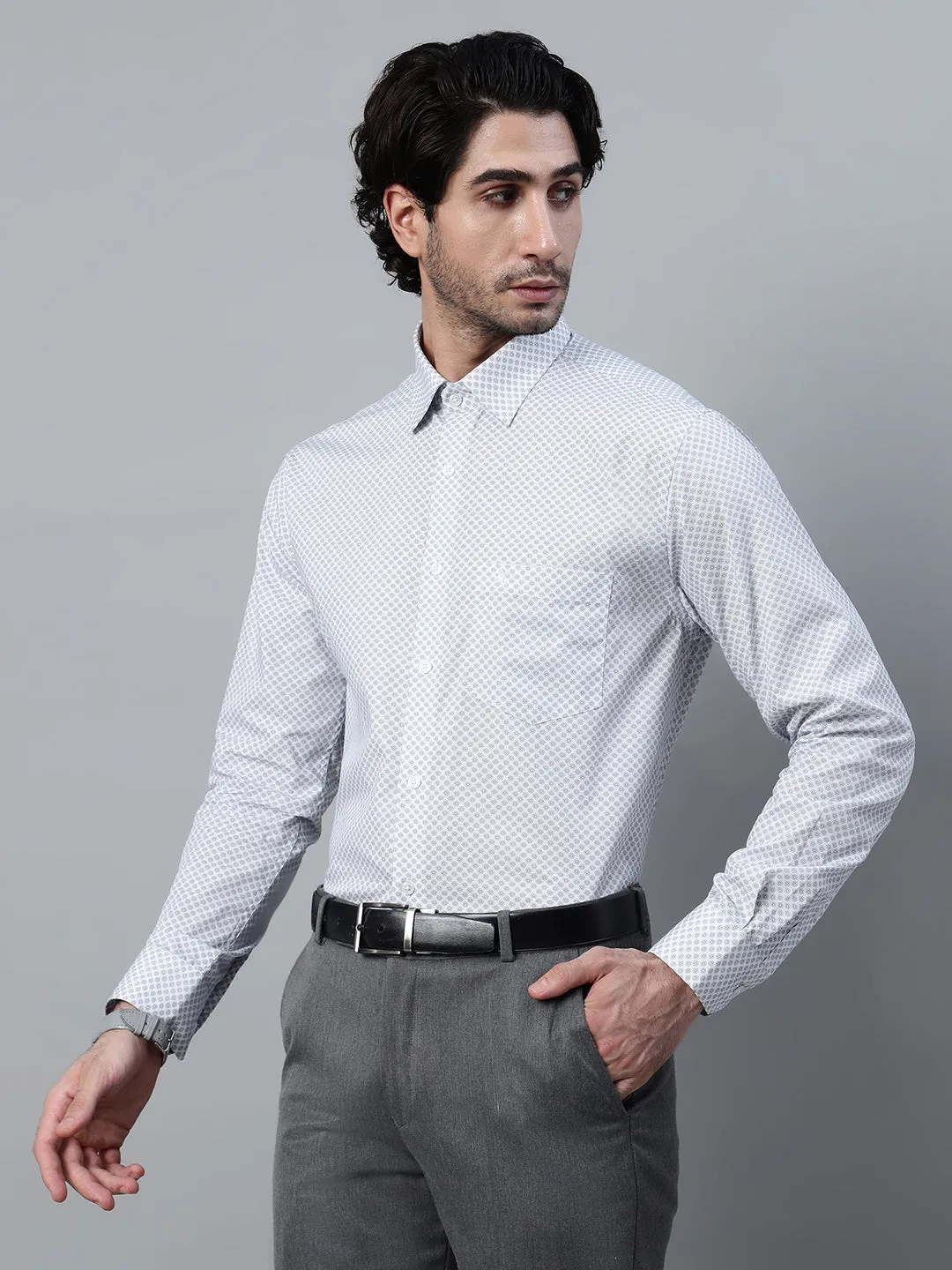 Men's White Micro Printed Full Sleeve Formal Shirt