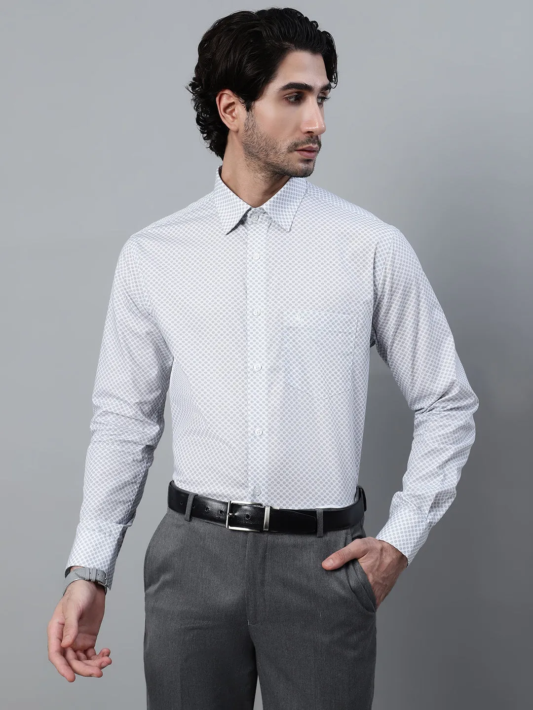 Men's White Micro Printed Full Sleeve Formal Shirt