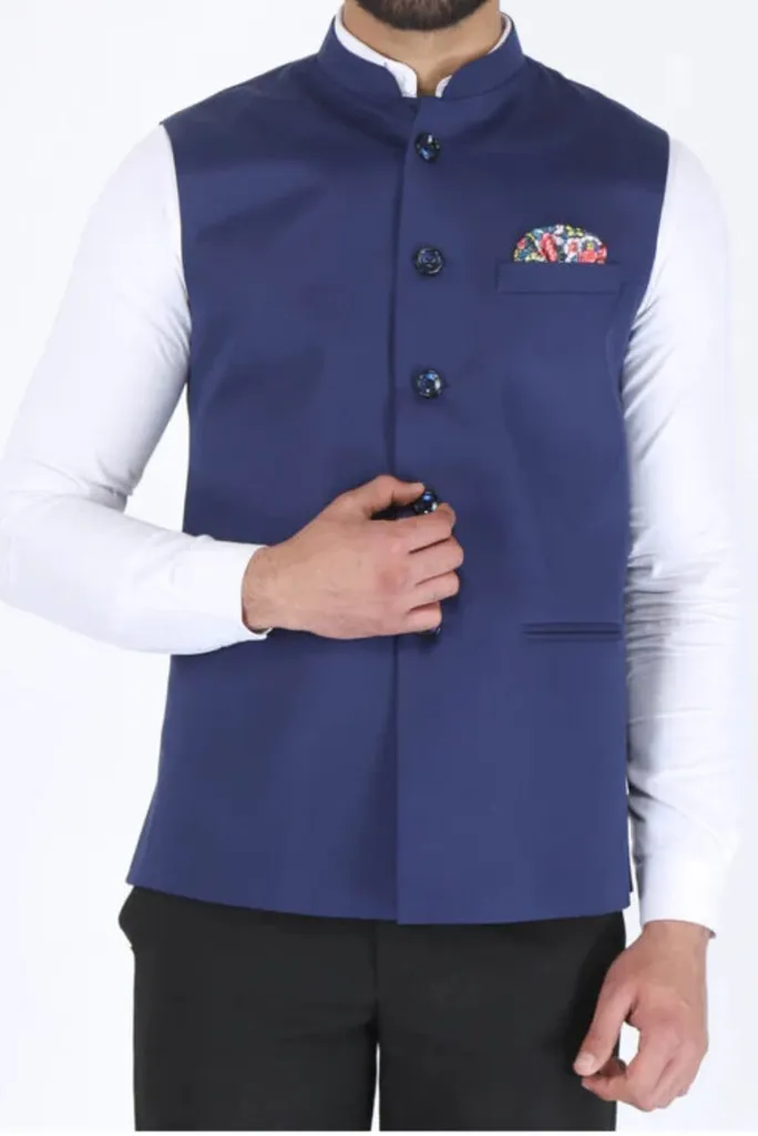 Nehru Jacker For Men Blue Diwali Festival Half Jacket Wedding Jacket Formal Modi Jacket