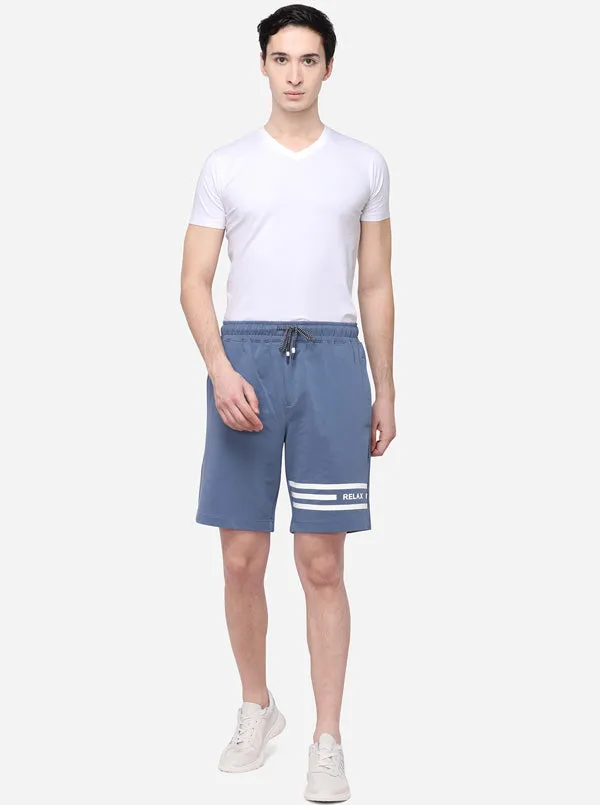 Stone Blue Solid Regular Fit Shorts | JadeBlue