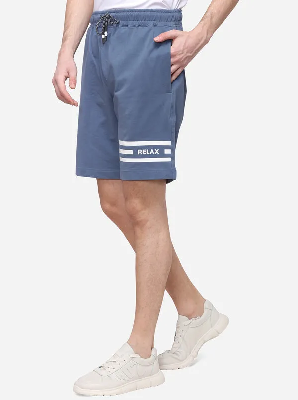 Stone Blue Solid Regular Fit Shorts | JadeBlue