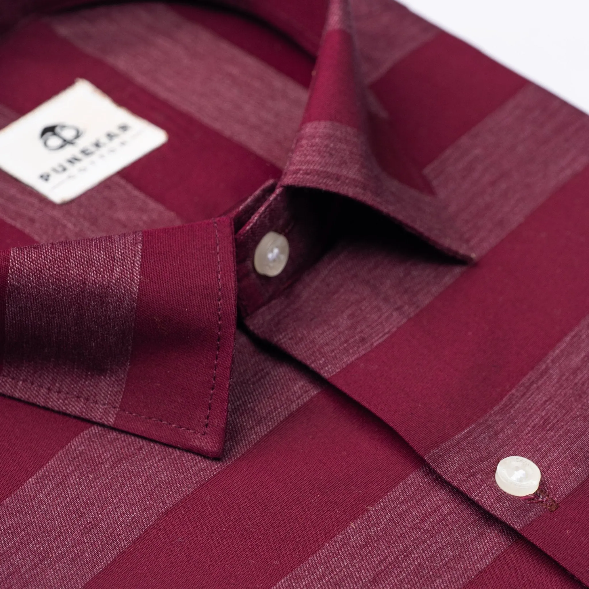 Wine Red Color Cotton Stripe Shirt For Men