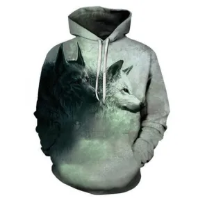 Wolfie 3D  Print Hoodie, Khaki