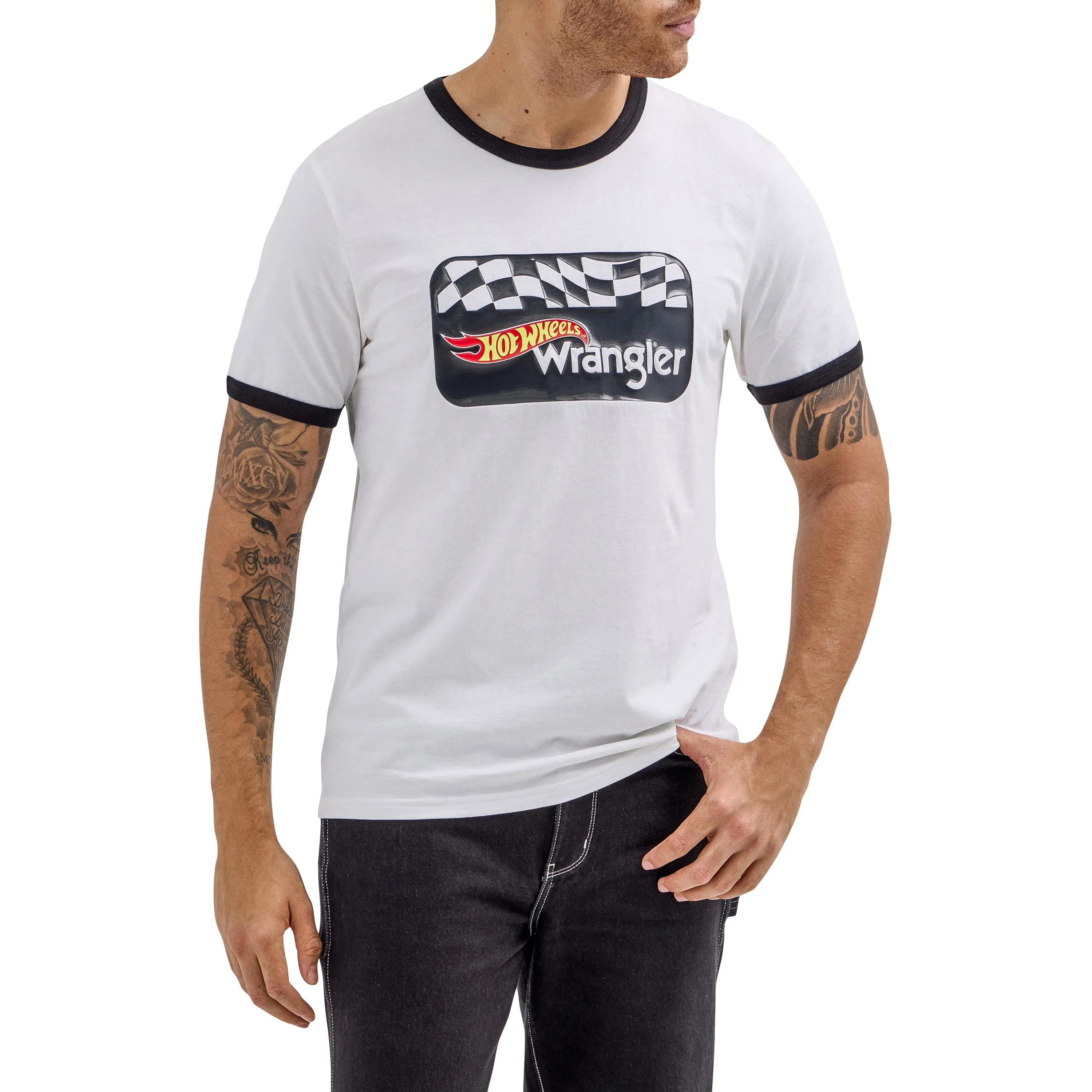 Wrangler® x Hot Wheels™ Men's Logo Ringer T-Shirt in Bright White