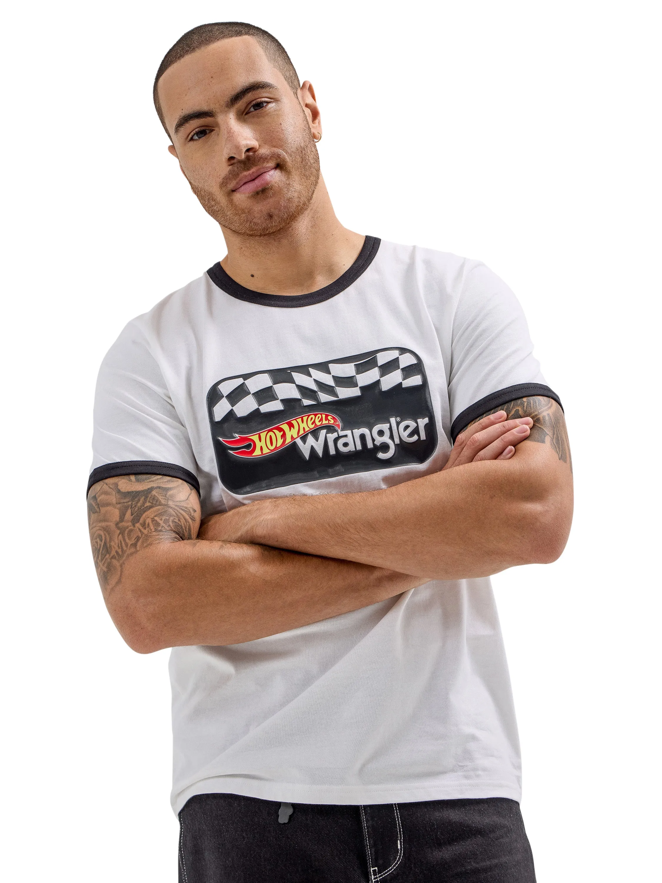 Wrangler® x Hot Wheels™ Men's Logo Ringer T-Shirt in Bright White