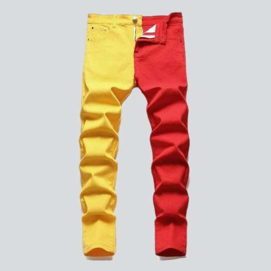 Yellow red slim men's jeans